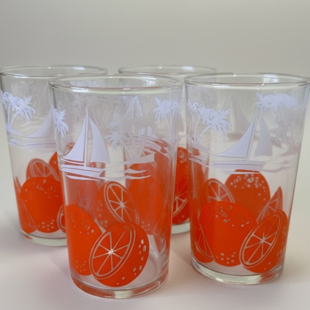 Retro MCM4oz Orange Juice Sailboat Glasses Set of 4